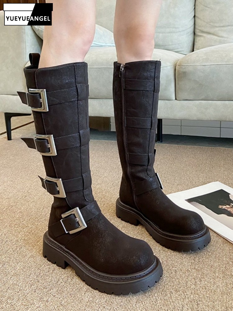 Fashion Women Multi Buckle Kne - đánh giá và giá Leatherwork Boots