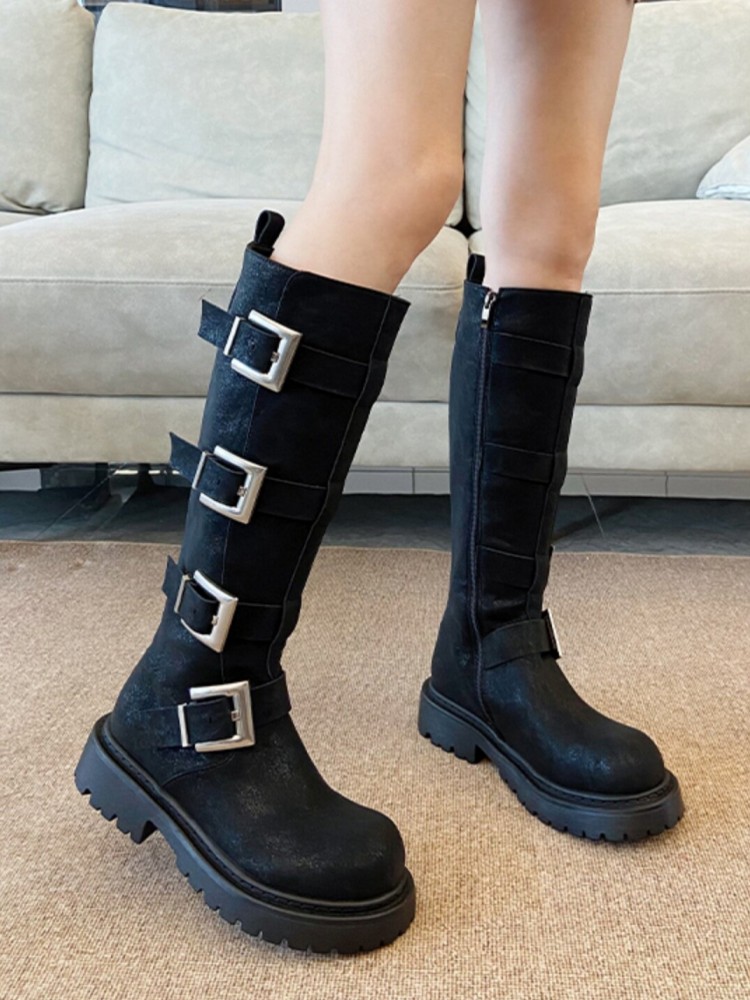 Fashion Women Multi Buckle Kne - đánh giá và giá Leatherwork Boots