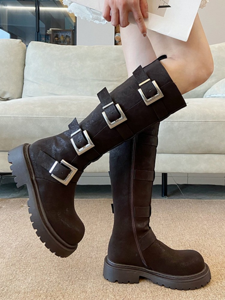 Fashion Women Multi Buckle Kne - đánh giá và giá Leatherwork Boots